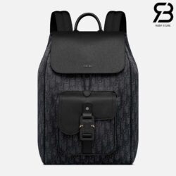 Ba Lô Dior Saddle Backpack With Flap Black Oblique Jacquard 41CM Best Quality