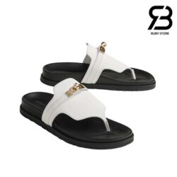 Dép Hermes Empire Sandal Blanc Calfskin Màu Trắng Đen Best Pháp