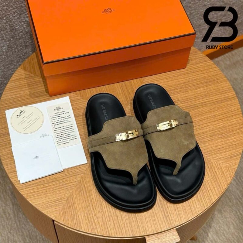 Dép Hermes Empire Sandal Vert Toundra Suede Best Pháp