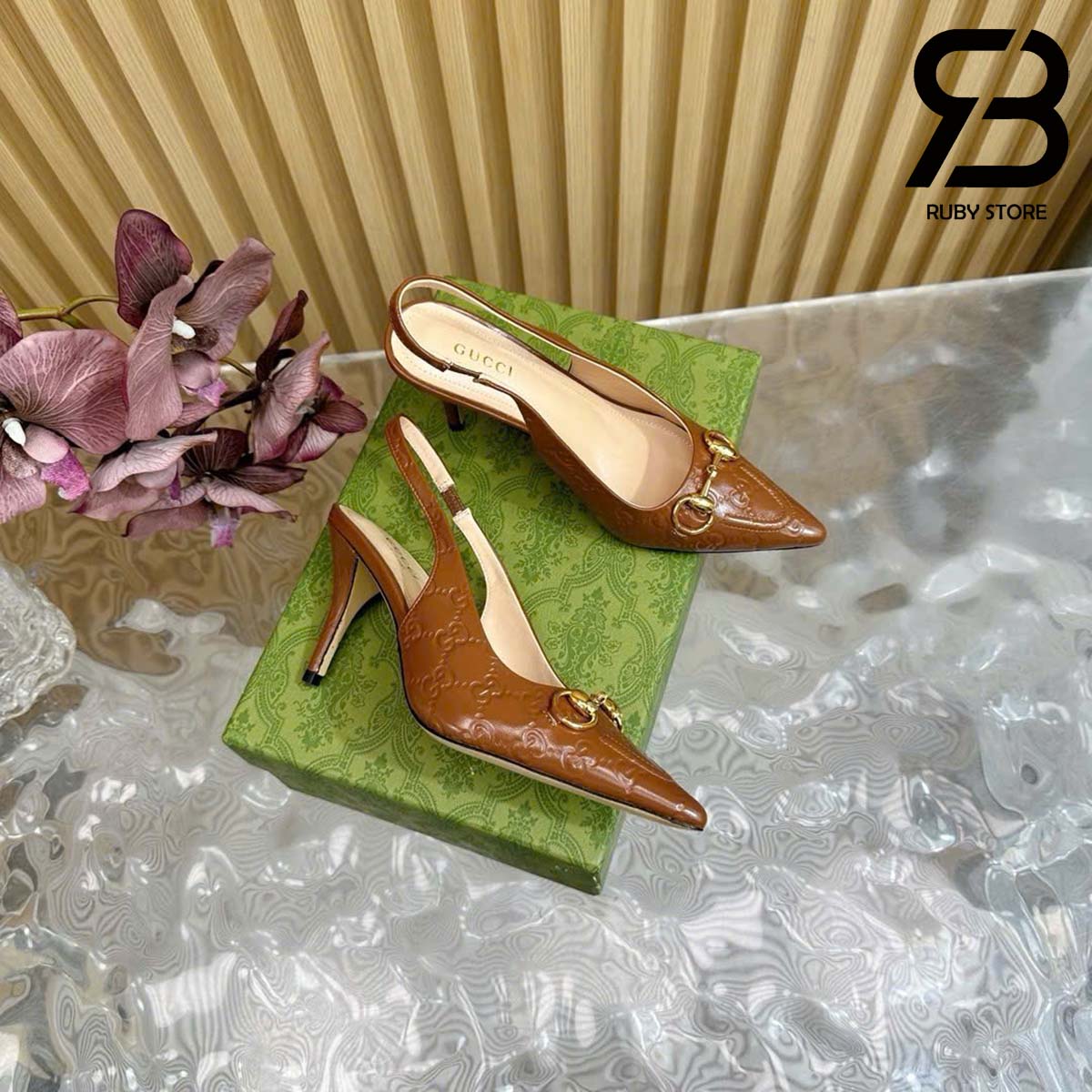 Giày Cao Gót Gucci Horsebit Pump Brown GG Leather Màu Nâu Best Quality