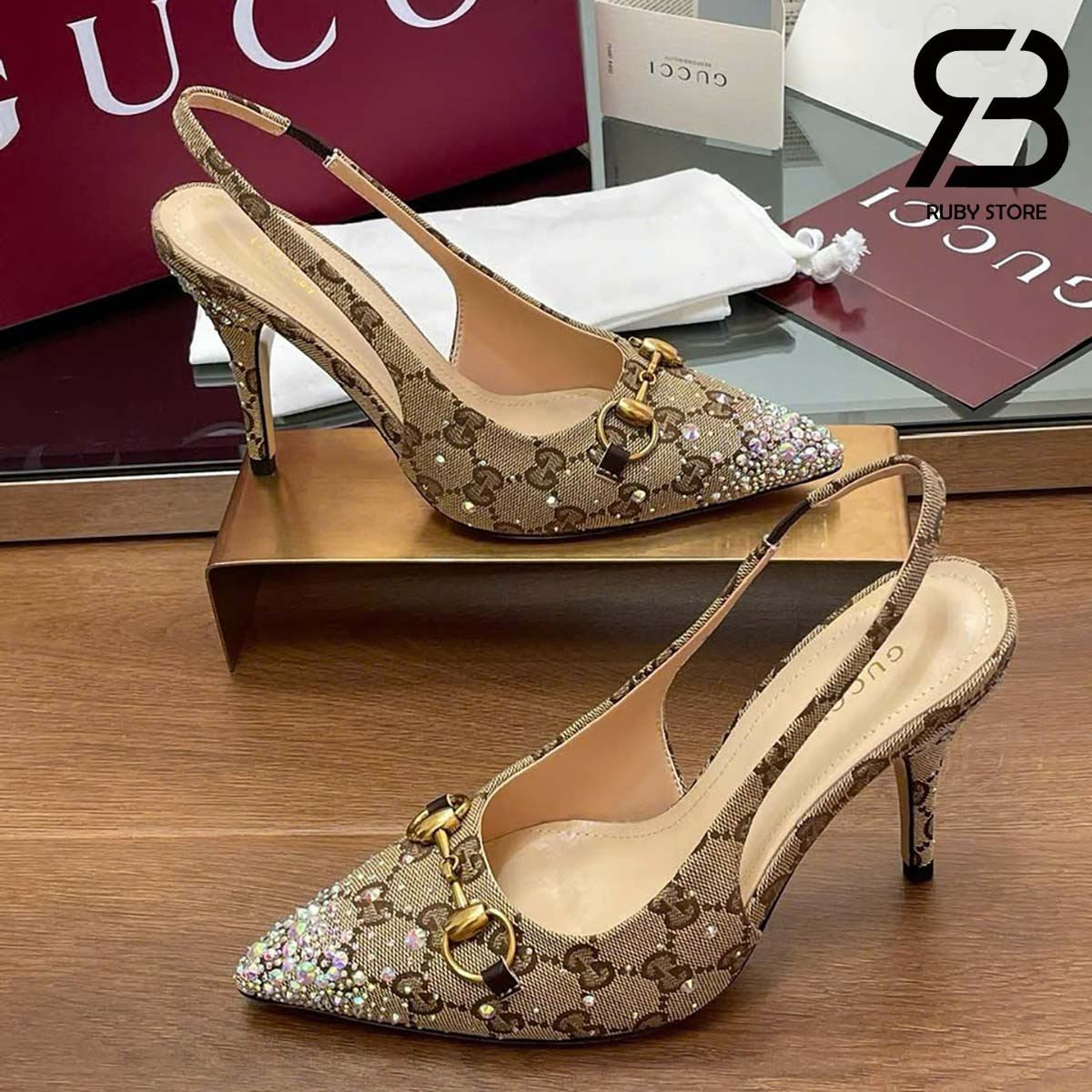 Túi Gucci Horsebit Pump Crystal GG Canvas Best Quality