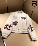 Áo Khoác Off-White Crystal Full Lea Varsity Jacket Trắng Đỏ Best Quality