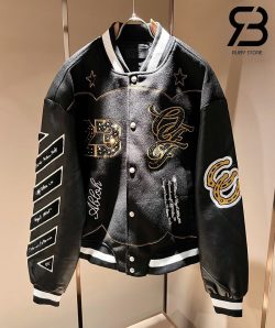 Áo Khoác Off-White Thunder Varsity Jacket Đen Vàng Best Quality