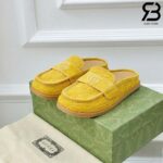 Dép Gucci Celia GG Suede Mules vàng Best Quality