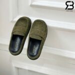 Dép Gucci Celia GG Suede Mules xanh rêu Best Quality