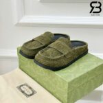 Dép Gucci Celia GG Suede Mules xanh rêu Best Quality