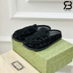 Dép Gucci Celia GG Suede Mules đen Best Quality