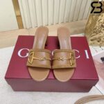 Dép Gucci Horsebit Leather-Trimmed Suede Mules Nâu Best Quality