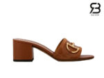 Dép Gucci Horsebit Leather-Trimmed Suede Mules Nâu Best Quality