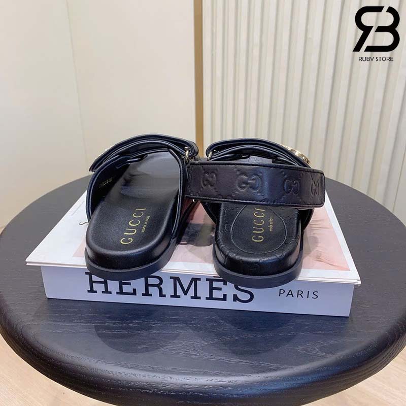 Dép Gucci Sandal with Crystal Double G Đen Best Quality