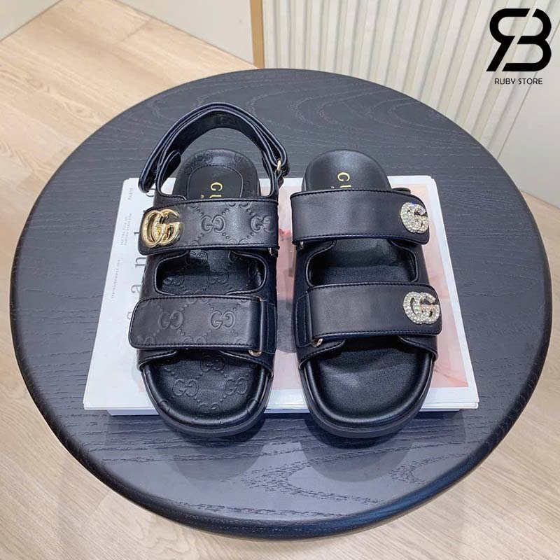 Dép Gucci Sandal with Crystal Double G Đen Best Quality