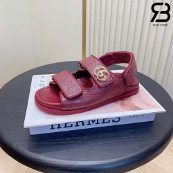Dép Gucci Sandal with Crystal Double G Đỏ GG Leather Best Quality