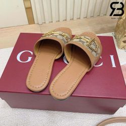Dép Gucci Slide Sandal With Horsebit Light Brown Nâu Best Quality