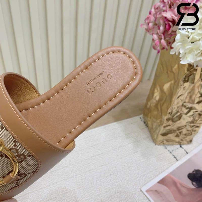 Dép Gucci Slide Sandal With Horsebit Light Brown Nâu Best Quality