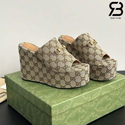 Dép Gucci Wedge Sandal With Horsebit Nâu Best Quality