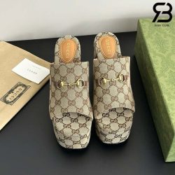 Dép Gucci Wedge Sandal With Horsebit Nâu Best Quality
