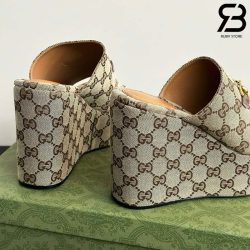 Dép Gucci Wedge Sandal With Horsebit Nâu Best Quality