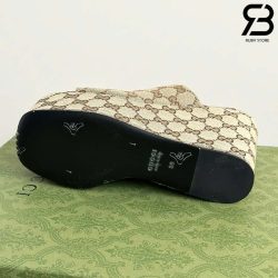 Dép Gucci Wedge Sandal With Horsebit Nâu Best Quality