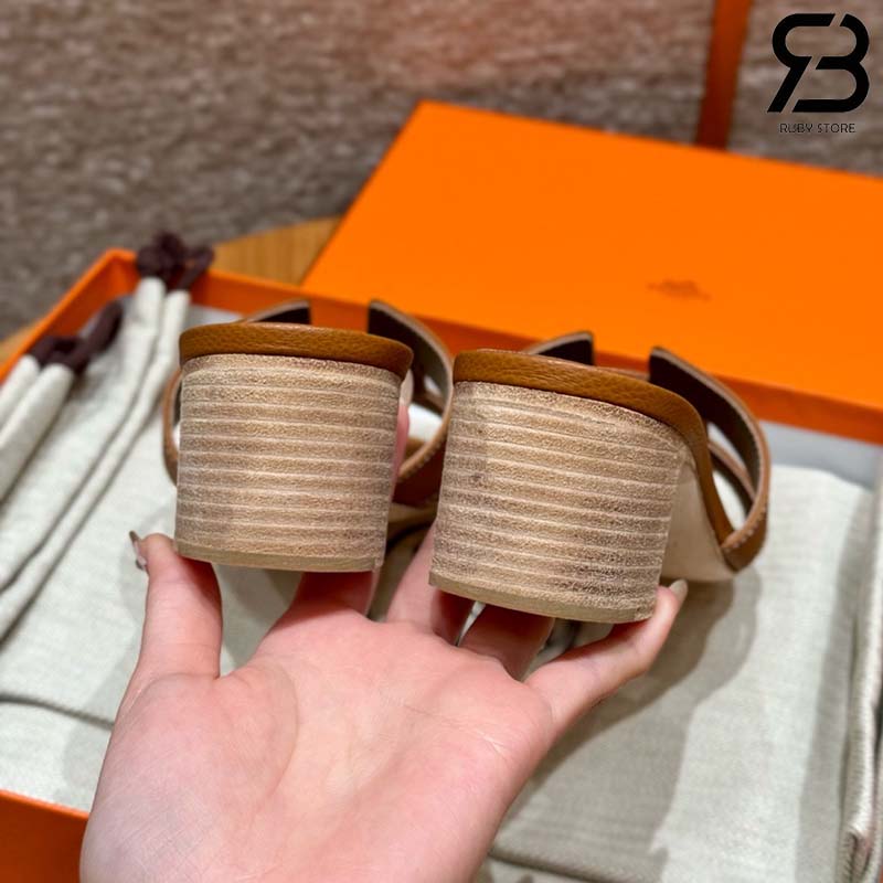 Dép Hermes Oasis Sandal Gold Etoupe Epsom Best Quality