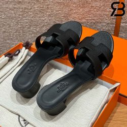 Dép Hermes Oasis Sandal Noir Epsom Best Quality