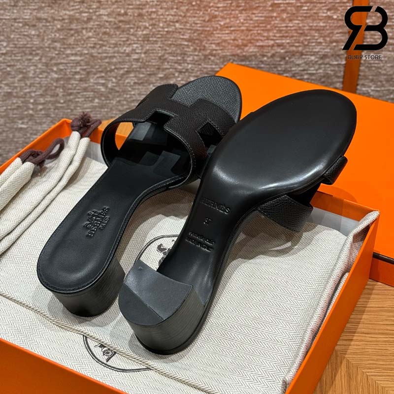 Dép Hermes Oasis Sandal Noir Epsom Best Quality