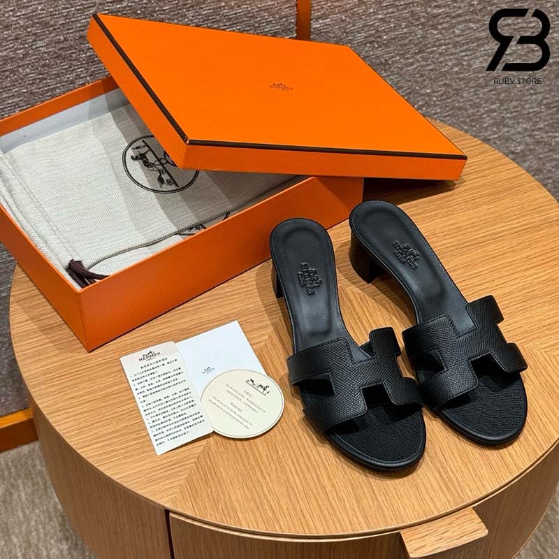 Dép Hermes Oasis Sandal Noir Epsom Best Quality