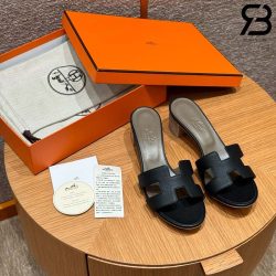 Dép Hermes Oasis Sandal Noir Etoupe Epsom Best Quality