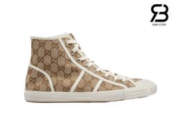 Giày Gucci High Top GG Sneaker Beige Ebony Canvas Kem Best Quality