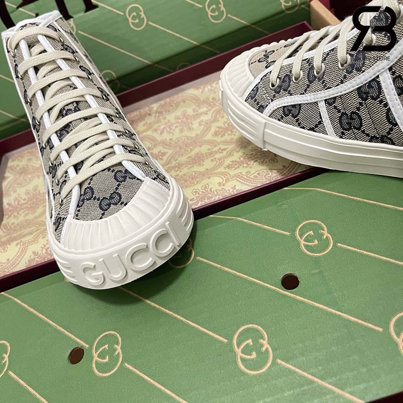 Giày Gucci High Top GG Sneaker Beige Blue Canvas Xanh Dương Best Quality