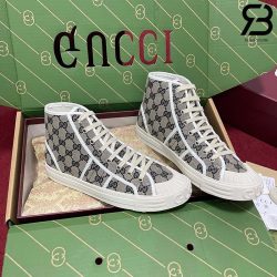 Giày Gucci High Top GG Sneaker Beige Blue Canvas Xanh Dương Best Quality