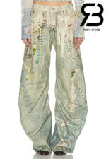 Quần Acne Studios 2006F Goth Twisted Leg White Green Best Quality