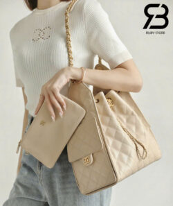 Túi Chanel 25 Medium Beige Màu Kem Da Caviar 40CM Best Quality
