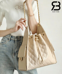 Túi Chanel 25 Medium Beige Màu Kem Da Caviar 40CM Best Quality
