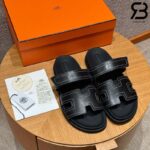 Dép Hermes Chypre Sandal Da Calfskin Sewing Đen Best Quality