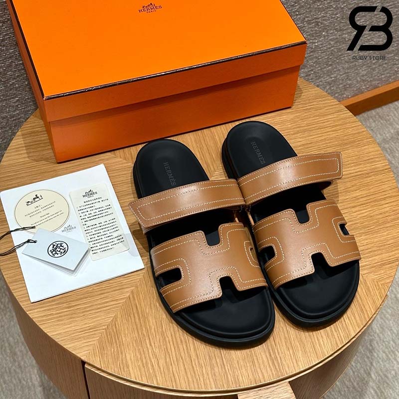 Dép Hermes Chypre Sandal Da Calfskin Sewing Nâu Best Quality