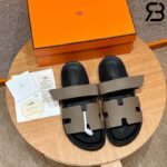 Dép Hermes Chypre Sandal Da Epsom Xám Đen Best Quality