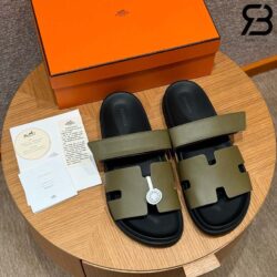Dép Hermes Chypre Sandal Da Calfskin Xanh Lá Đen Best Quality