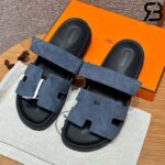 Dép Hermes Chypre Sandal Da Lộn Xanh Navy Best Quality