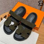 Dép Hermes Chypre Sandal Da Lộn Xanh Olive Best Quality