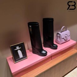 Giày Givenchy Shark Lock Biker Grained Calfskin Knee High Boots Màu Đen Best Quality