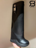 Giày Givenchy Shark Lock Biker Grained Calfskin Knee High Boots Màu Đen Best Quality