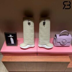 Giày Givenchy Shark Lock Biker Grained Calfskin Knee High Boots Màu Kem Best Quality