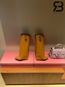 Giày Givenchy Shark Lock Biker Grained Calfskin Knee High Boots Màu Nâu Best Quality
