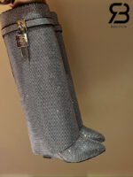 Giày Givenchy Shark Lock High Boots Sparkle Xám Kim Tuyến Best Quality