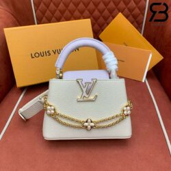 Túi LV Capucines Mini Daydream Màu Kem Dây Xíc Hình Hoa 21CM Best Quality