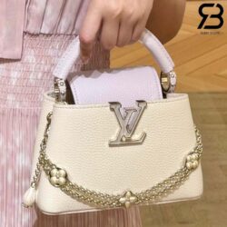 Túi LV Capucines Mini Daydream Màu Kem Dây Xíc Hình Hoa 21CM Best Quality