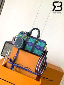 Túi LV Keepall Bandoulière 25 M25786 Blue Striped Monogram Heritage Best Quality