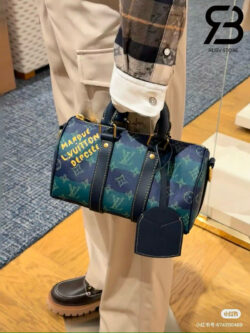 Túi LV Keepall Bandoulière 25 M25786 Blue Striped Monogram Heritage Best Quality
