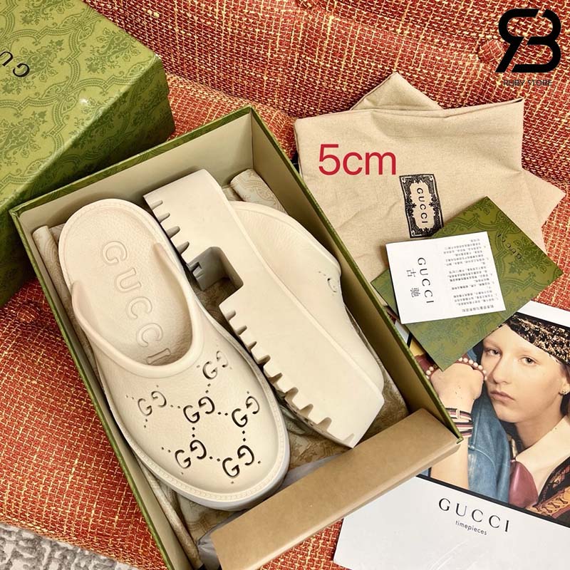 Dép Gucci Platform Perforated G Beige Màu Kem Best Quality