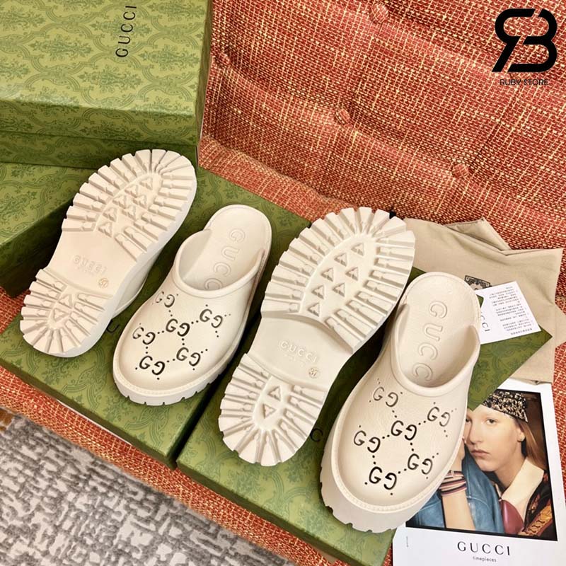 Dép Gucci Platform Perforated G Beige Màu Kem Best Quality